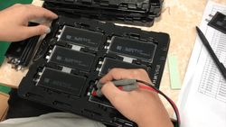 First testing station checking battery capacity